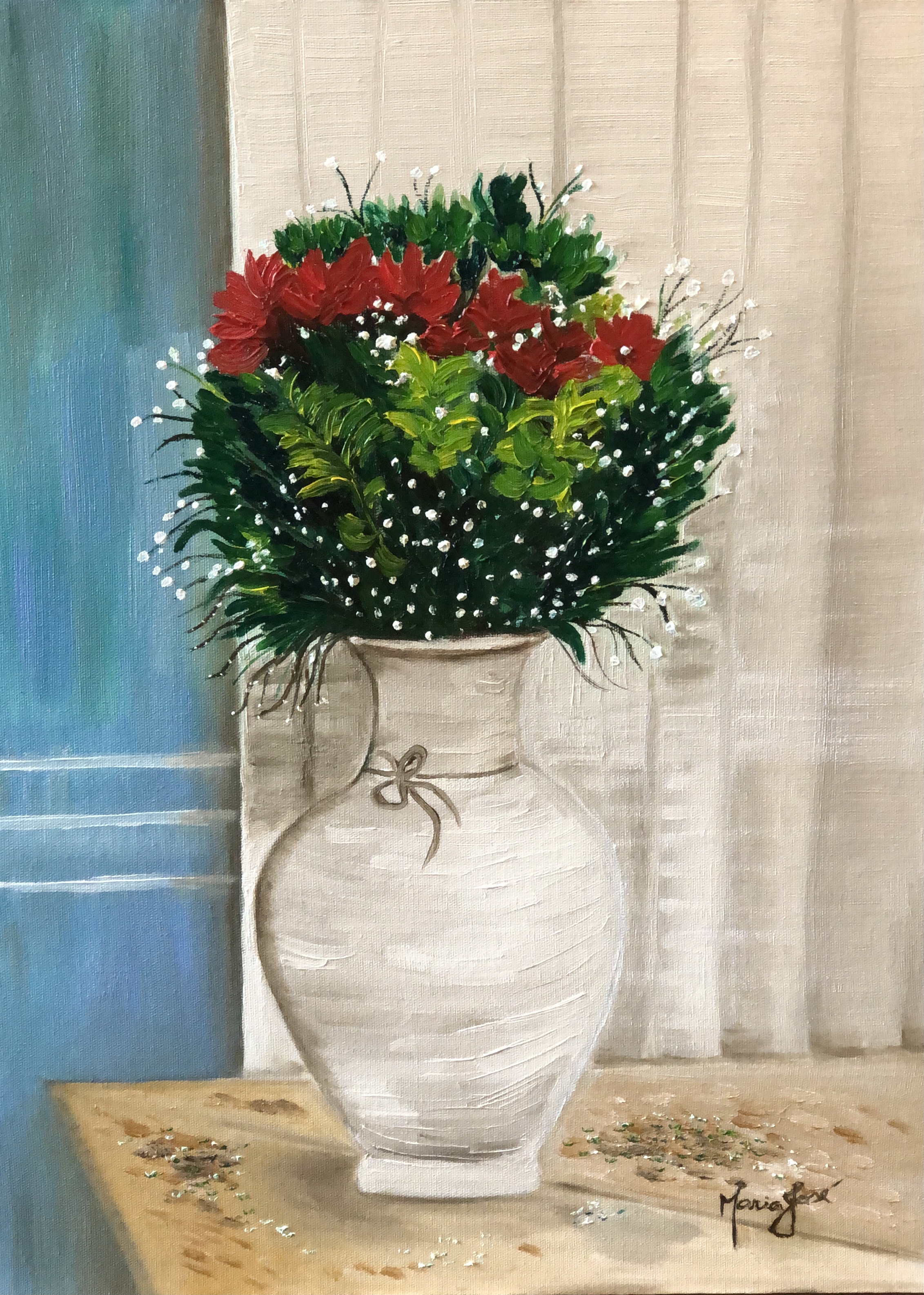 Título da Obra : Vaso de flores  _ Paris  Técnica: óleo sobre tela; Dimensões:  30 X 40 cm ;  Local/ Ano de criação: Rio de Janeiro – Brasil- setembro/2021